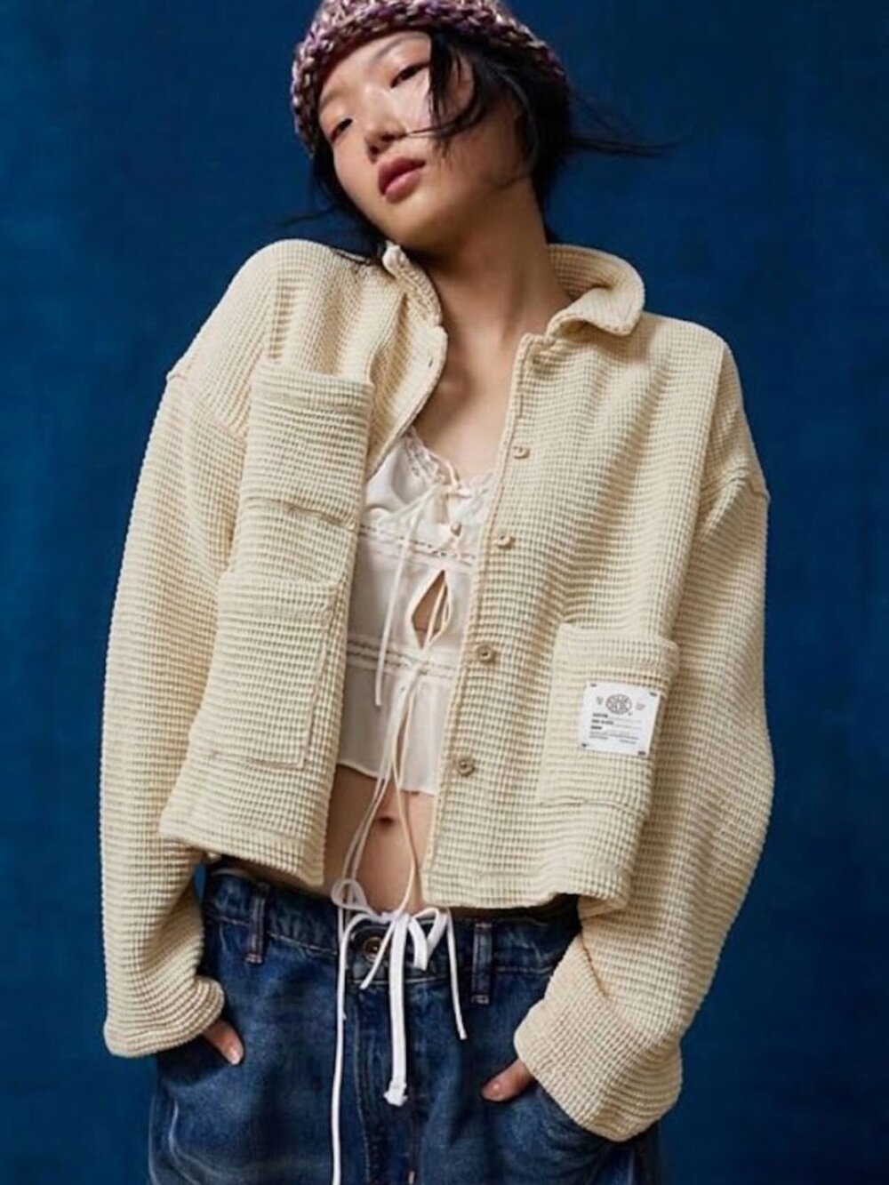 BDG Jersey Chore Waffle Shirt Top Urban Outfitters Buttondown Cropped Jacket